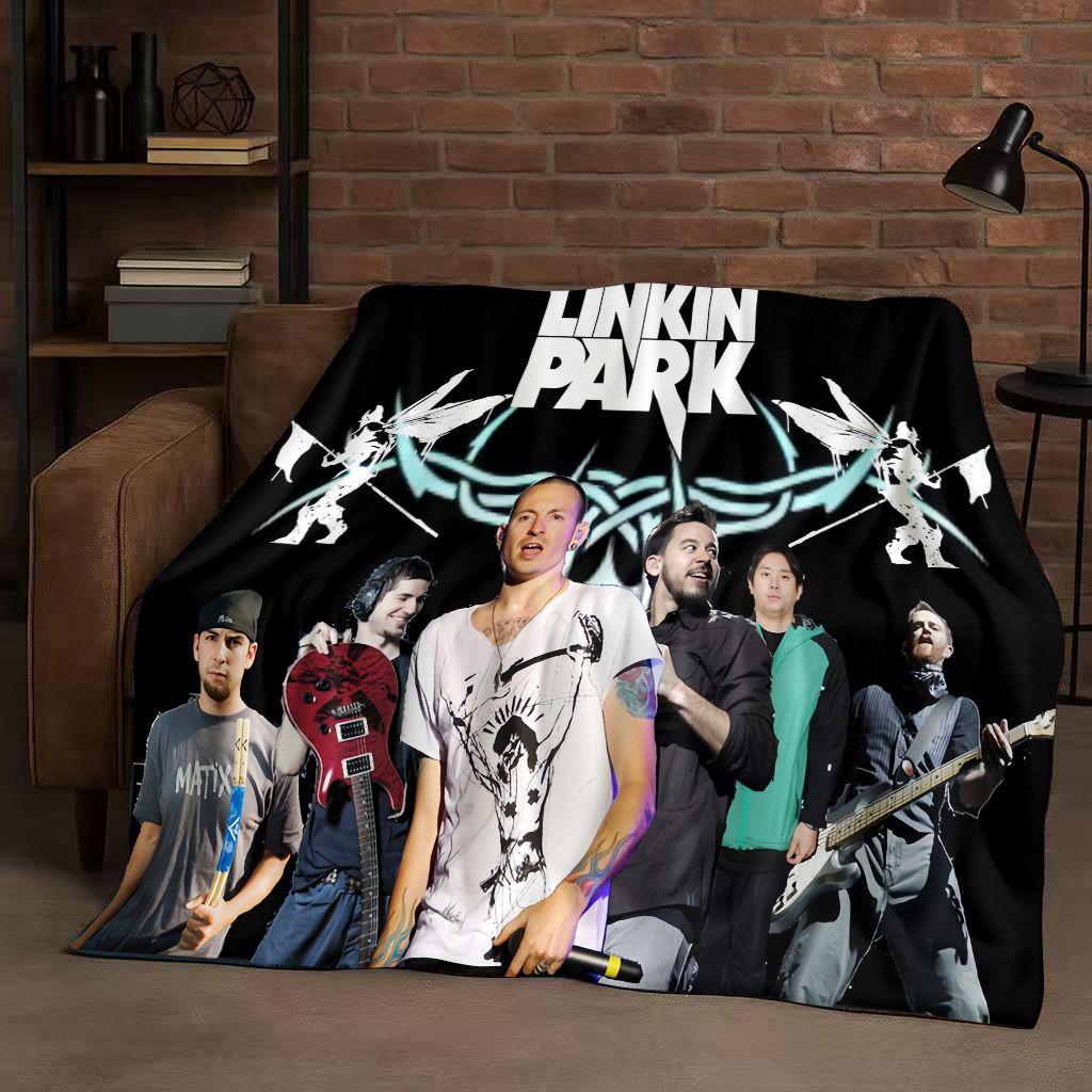 Retro L-Linkin Park Sign Rock Band Music Flannel Blanket,Ultra Soft Warm Plush Throw for Home Bedroom Bed Sofa Cover Camping