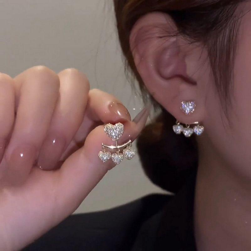 Korean Shiny Rhinestone Bowknot Stud Earring For Women Sweet Zircon Pearl Love Heart Geometrical Earring Girl Wedding Jewelry