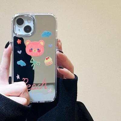 Cartoon Niedliche Bär Handyhülle für iPhone 15 Pro Max Hülle iPhone 11 13 14 Pro XR XS 12 Pro X Luxus Plating Make-Up Spiegel Hülle