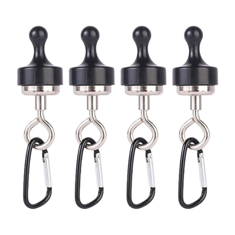4pcs Heavy Type Magnetic Hook with Carabiner Clip Strong Magnetic Tent Hook for Camping Lights Tent Accessories чёрный