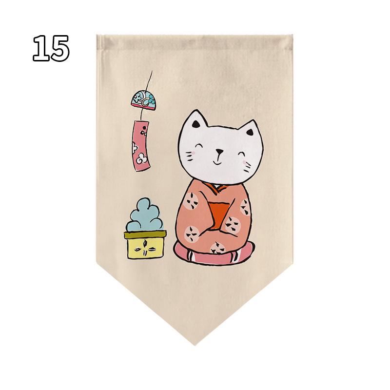 Japanese Style Lucky Cat Pattern Short Curtain Kitchen Door Partition Triangle Flag Restaurant Hanging Half Curtain Pennant