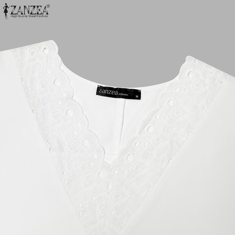ZANZEA Women Lace Crochet V-Neck Loose Casual 3/4 Sleeve Blouse