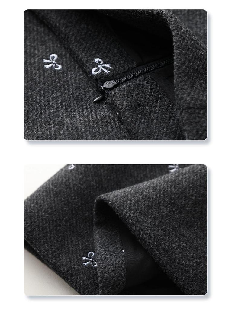 Women's Gray Wool Tweed Embroidered A-line Skirt with Slit (Autumn/Winter 2025)