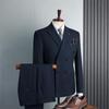 Men's Blue Double-Breasted Suit Set: British Fashion, Wedding Best Man, Formal or Business Casual Wear
