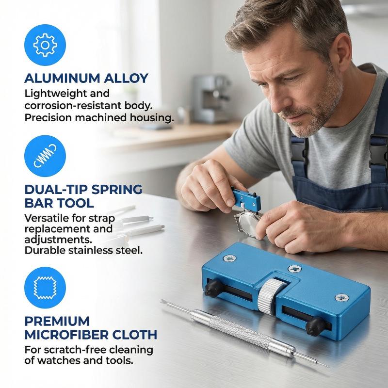 3-Piece Watch Repair Tool Set: Stand, Two-Pronged Case Opener, Tweezers for Strap Changes