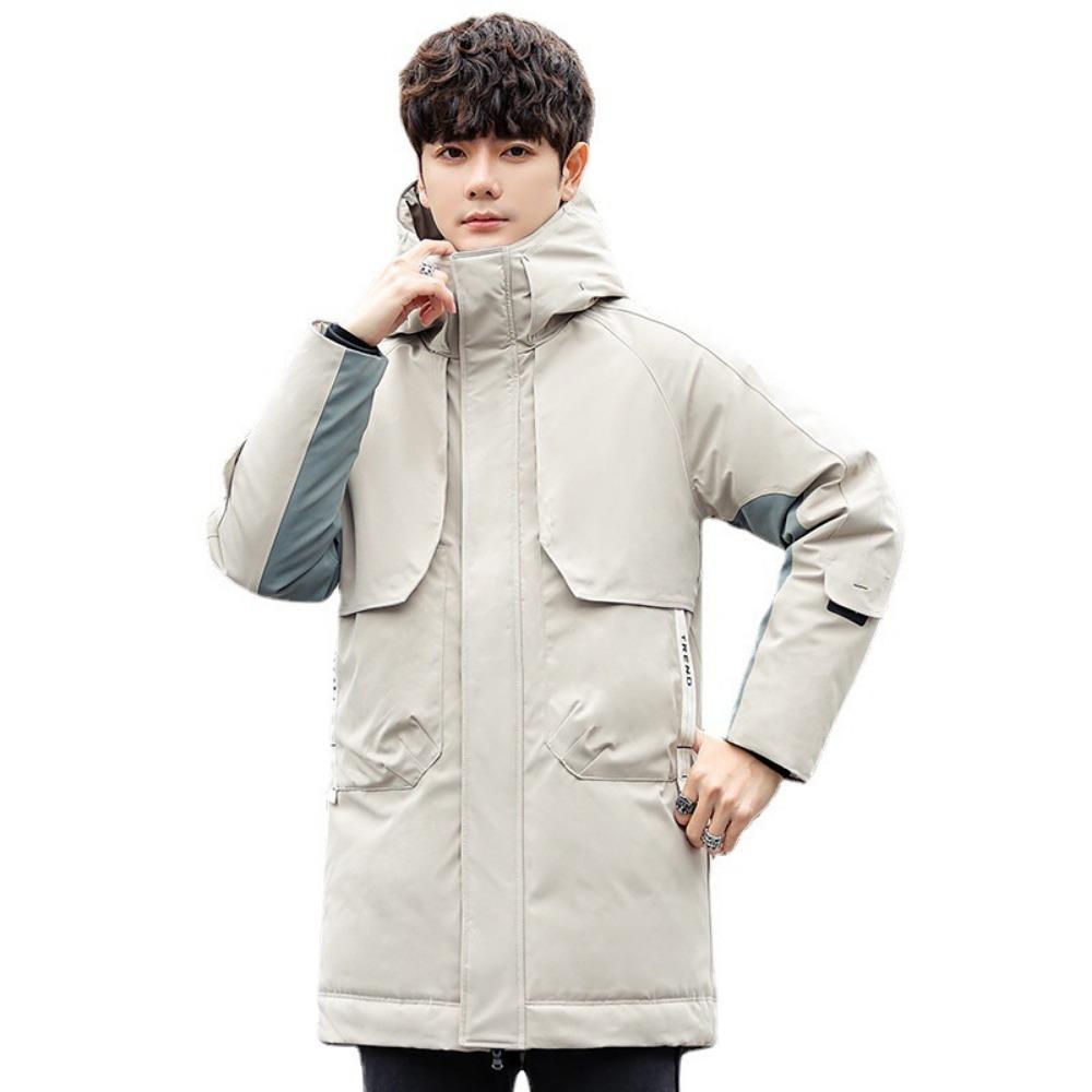 Winter new solid color high velvet tooling jacket medium and long hooded clothes trendy men's clothing