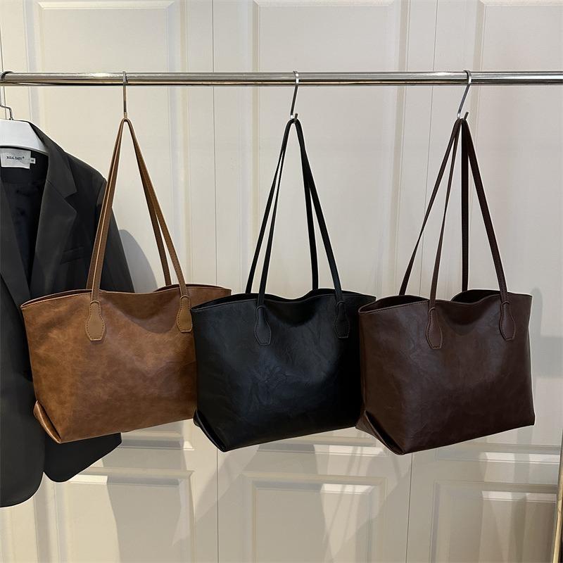 Large capacity women's bag casual new trendy fashion shoulder tote bag solid color simple handbag