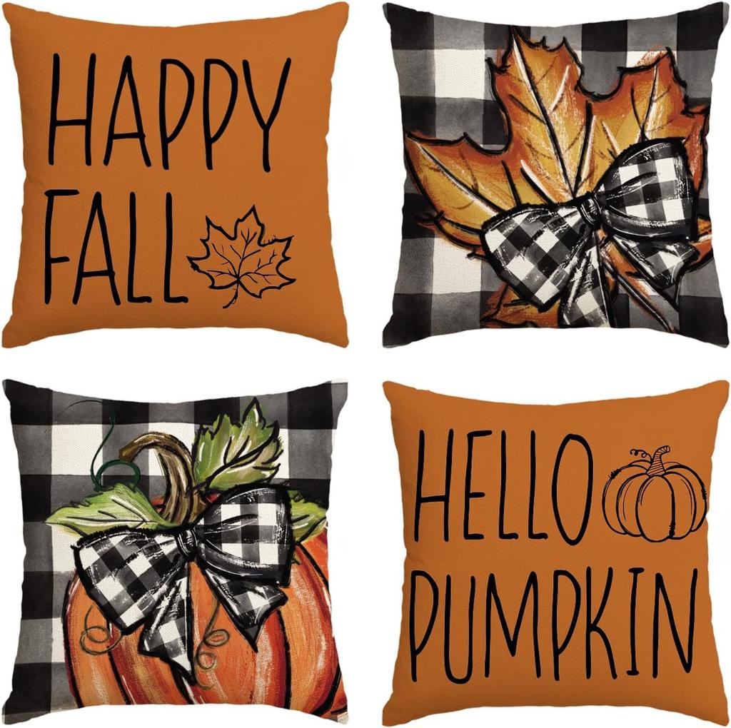 Autumn Thanksgiving Pillow Cover Set of Four Pumpkin Car Decoration Cushion Back Cover