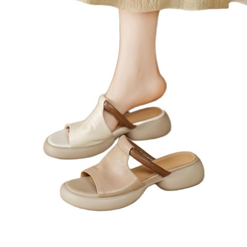 Sandaler med tjock sula och mjuk sula Damskor med tjock klack Enaxlade skor Tofflor