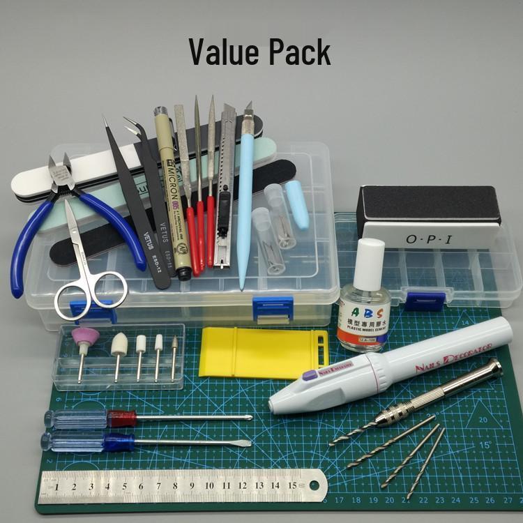 Gundam Modellmonteringsverktygssats: Avbitare, Hobbykniv, Pincetter, Elektrisk polermaskin