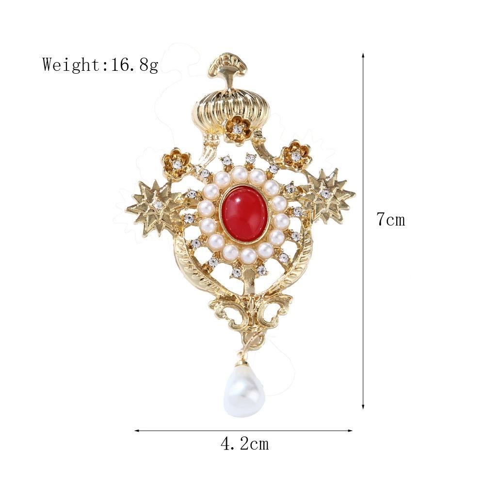 Golden Water Drop Simulated-pearl Zircon tassel Crown Brooch Women Retro Exquisite Fashion Versatile Clothing Accessories Gifts золотистый