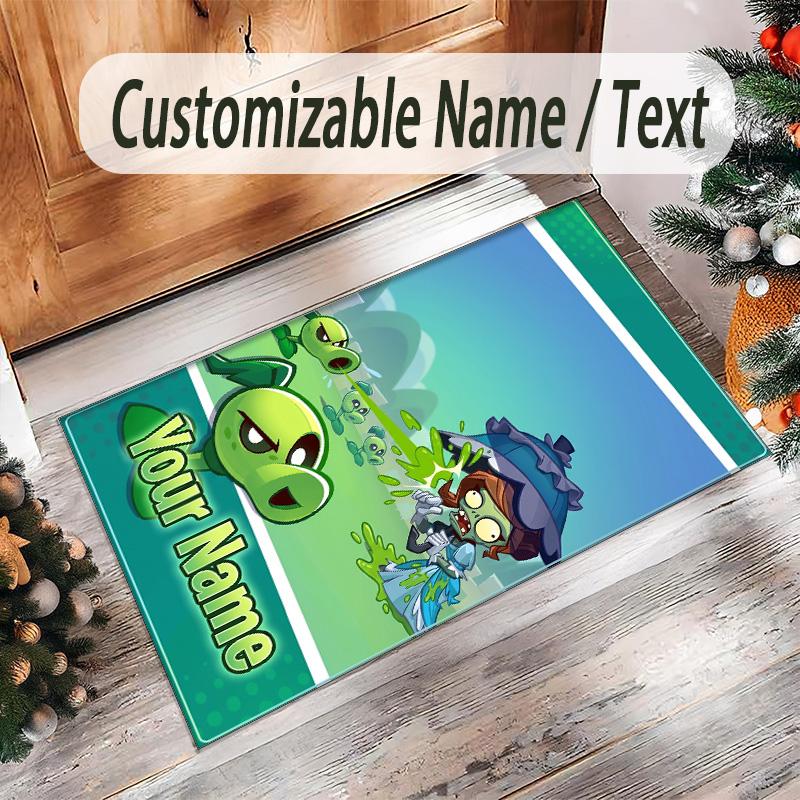 Personalized Crystal Velvet Carpet Custom Name Text,Plants vs. Zombies Anti Slip Area Rug For Home Decoration