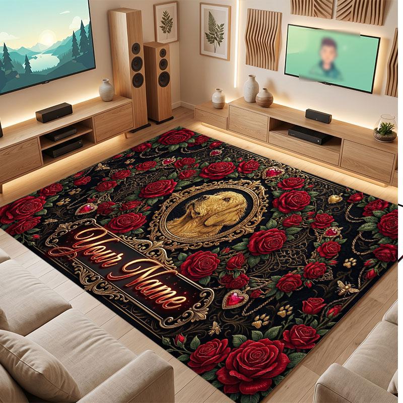 Floral Garden Theme Crystal Velvet Floor Rug Personalized Custom Name Text Warm Carpet Home Decoration