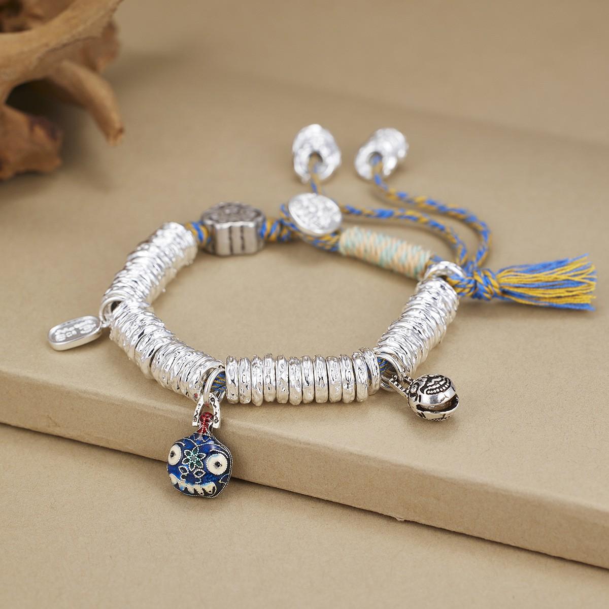 

Древний плетеный браслет ручной работы DIY плетение денежная нить покрытие ретро ручная веревка браслет с пожирающим золото зверем унисекс