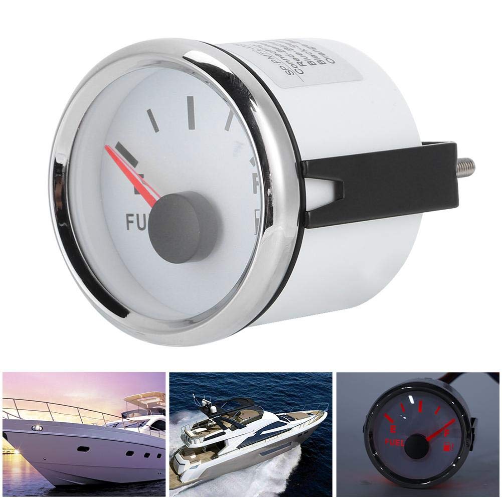Námořní ukazatel paliva 52mm/2in Ukazatel hladiny palivové nádrže Vodotěsný Signál 0-190 Ohm Ručičkový měřič pro námořní loď auto (Bílý)