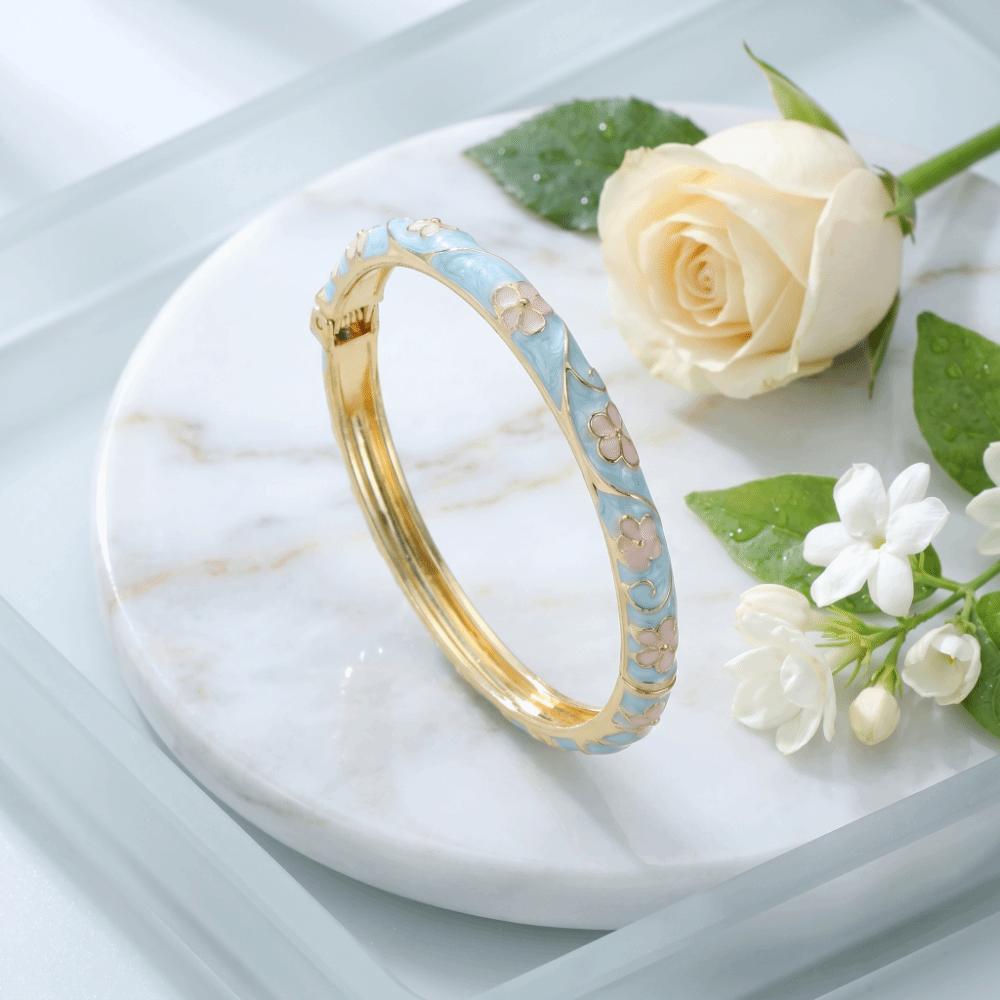 Cloisonne Enamel Enamel Dropped Glaze Bangle Flower Vintage Enamel Floral Bangle Ethnic Style Colorful Oil Drop Bracelet
