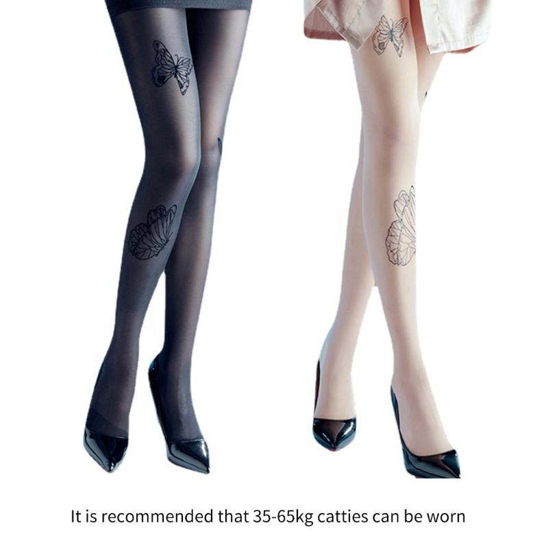 Black Socks Leggings Pantyhose Comfortable Seamless Sheer Tight Butterfly Print Hose Lace Stockings for Women Girl Teen