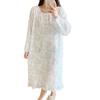 Women's Double-Layer Cotton Gauze Nightgown - Soft, Printed, Long-Sleeve, Mid-Length, Suitable for Spring and Autumn Wear