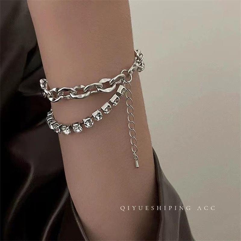 Stainless Steel Double Layer Zircon Bracelet For Women Hiphop Fine Zircon Minimalist Accessories