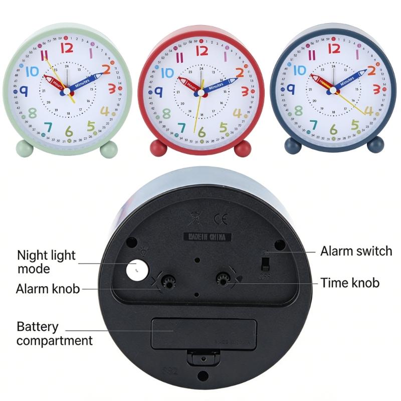 Children Learning Colorful Analog Quiet Alarm Clock With Big Number And Simple Control Nightlight For Home Bedsides Use
