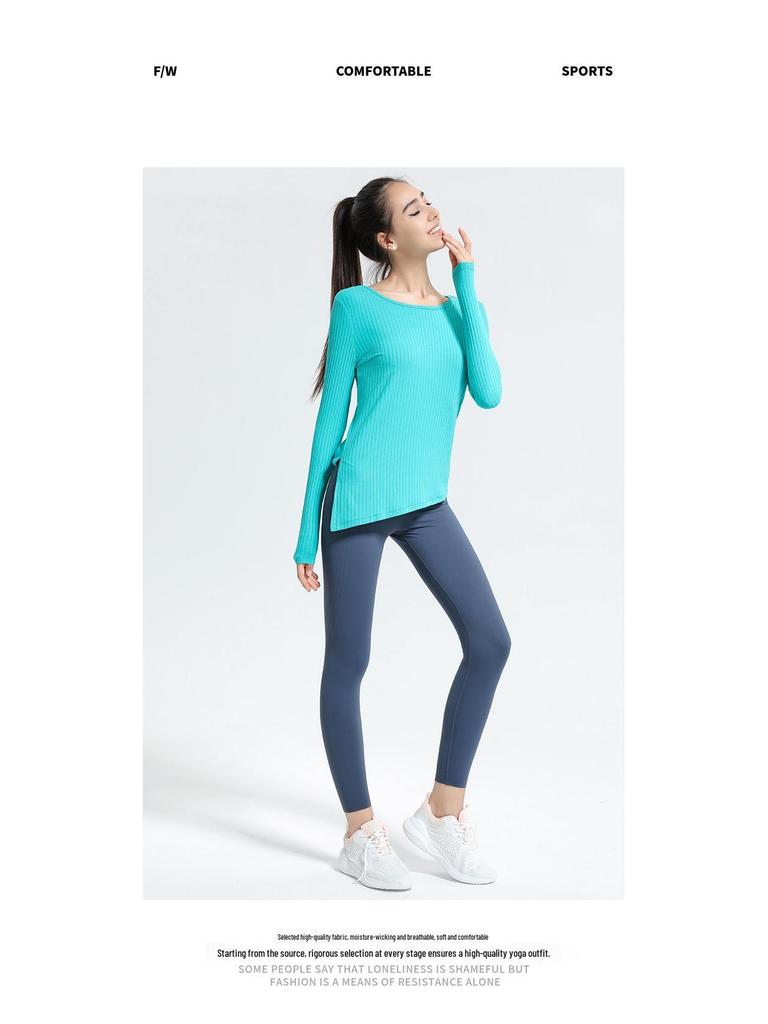 New Autumn/Winter Quick-Dry Slimming Long Sleeve Pilates Yoga Top – Versatile and Flattering Round Neck Sportswear