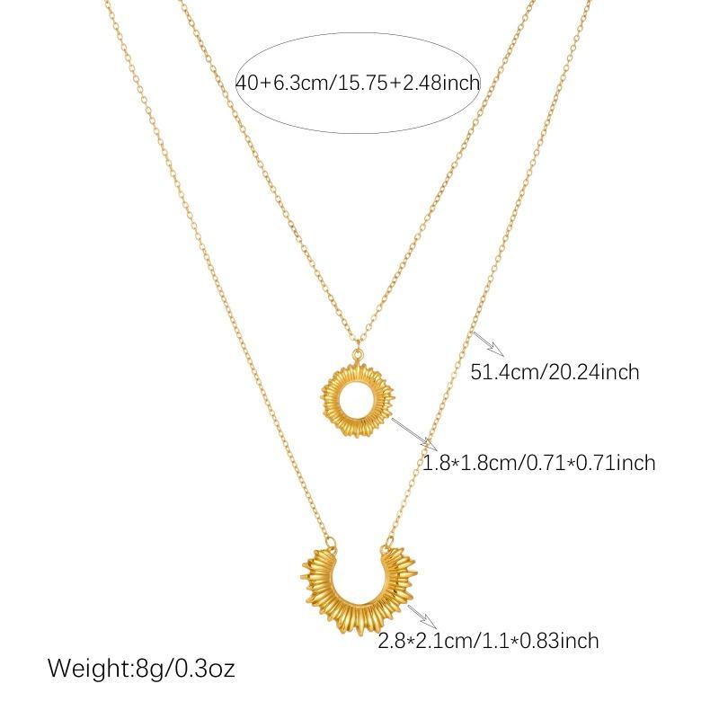 Gold Plated Stainless Steel Layered Sunburst Pendant Necklace for Women