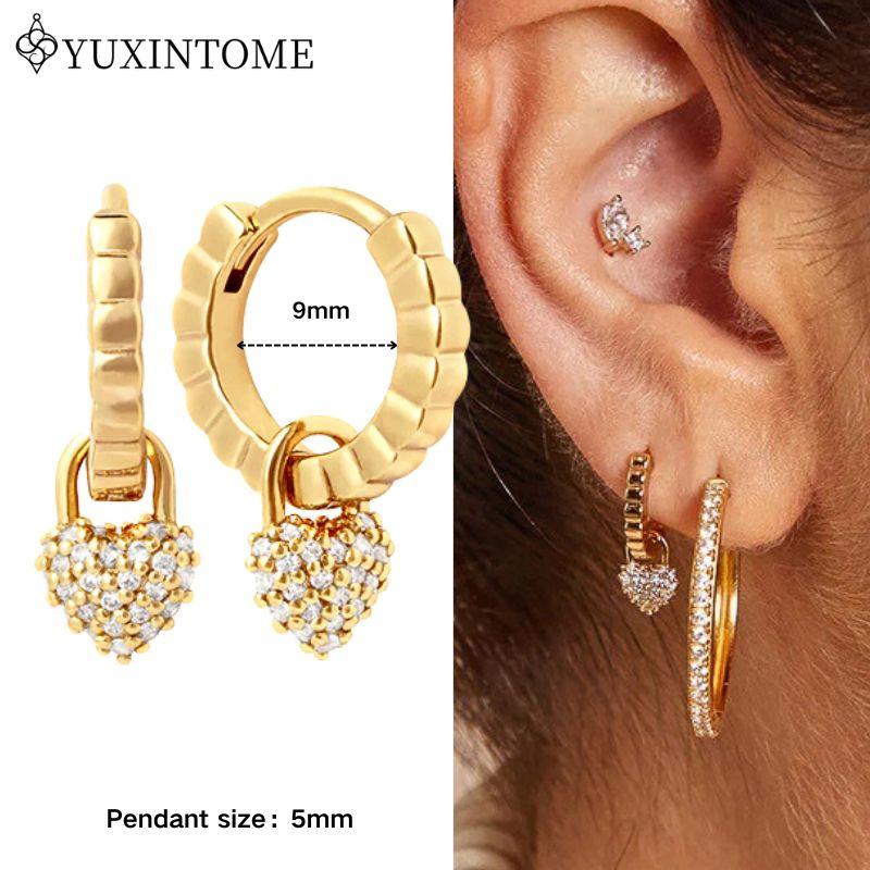 YUXINTOME 925 Silver Ear Needle Zircon Hoop gold Earrings For Women Square Plate Pendant Cutout Heart Earrings Fashion Jewelry