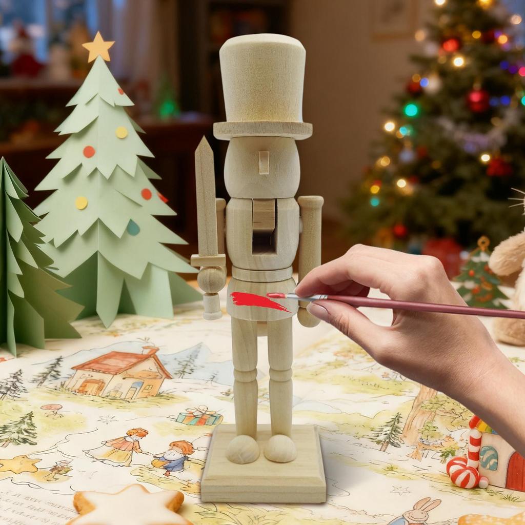 Wooden Nutcracker Statue Christmas Decoration Tabletop Ornament DIY Paintable Wooden Soldier Nutcracker Christmas Gifts For Kids