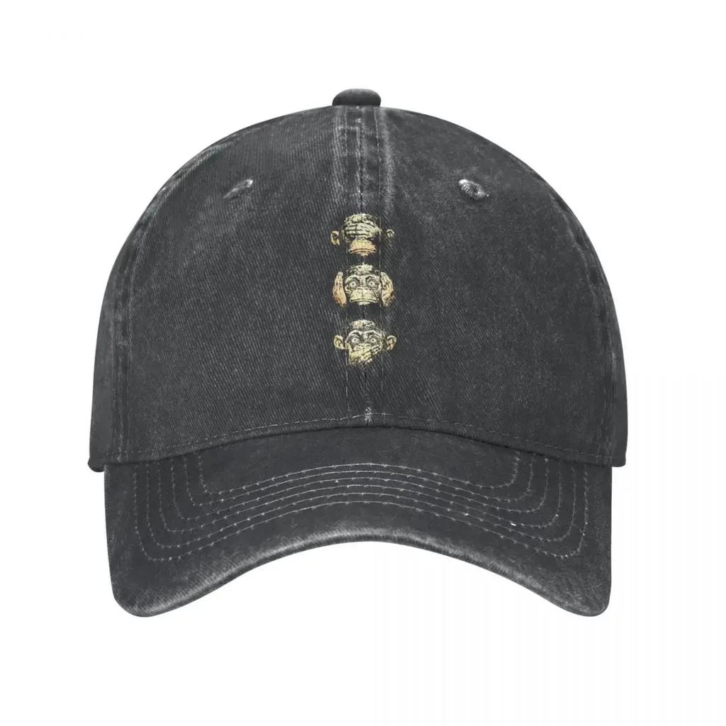 Three Wise Monkeys Baseball Cap Vintage Distressed Denim Monkey Animal Snapback Cap Unisex Outdoor Workouts Caps Hat