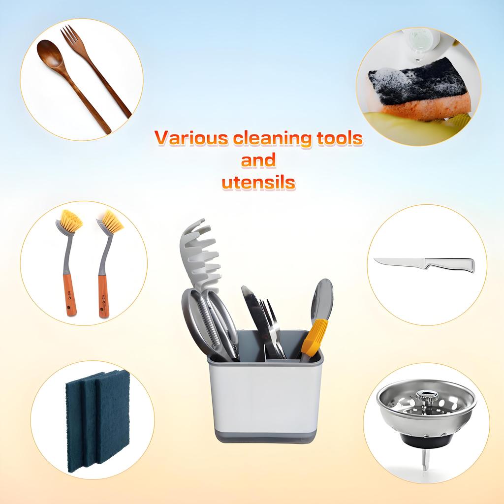 Dish Brush Holder with Removable Tray | Sink Organizer for Sponge Scrubber & Utensils | Countertop Drying Rack