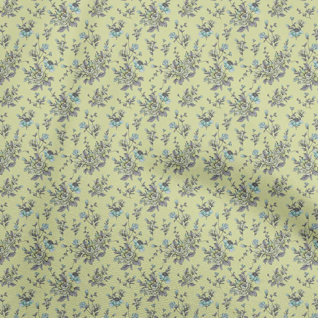 oneOone Blauer Baumwoll-Flex-Stoff mit floralem Quilt-Zubehör, bedruckter Nähstoff, Meterware, 40 Zoll