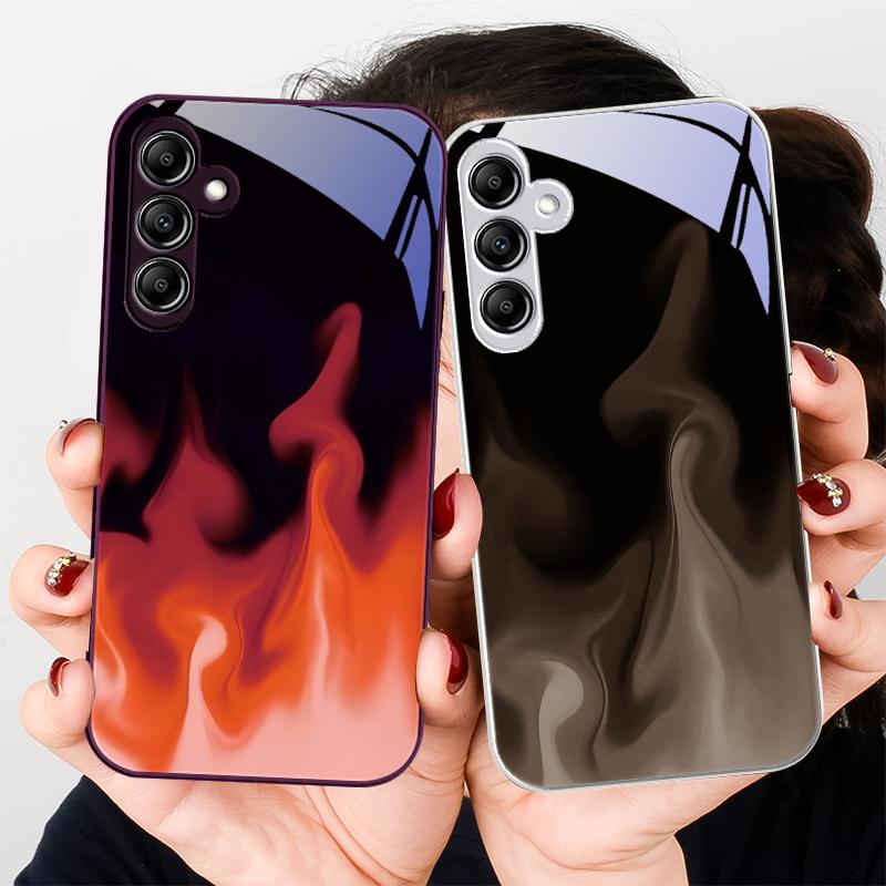 Simple Green Flame For Samsung Galaxy A01 A02 A03 Core A04 A14 4G A13 54 34 31 20 25 23 22 5G S21 Ultra S20 Glass Phone Case