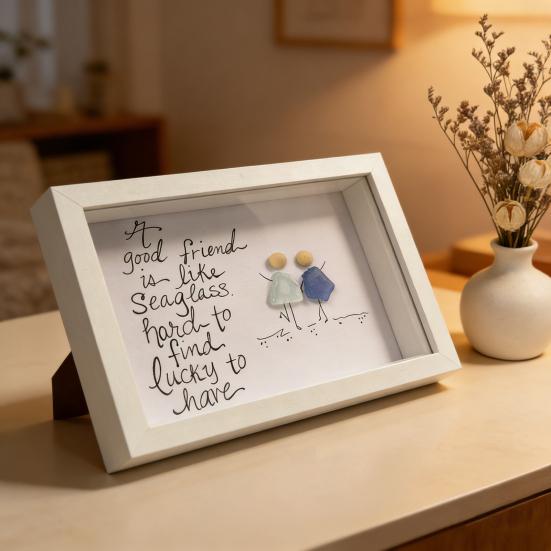 Sea Glass Poem Picture Frame Good Friend Is Lucky To Have Like Seaglass Handmade Sea Glass Wall Art Frame Decor Friendship Gift for Best Friends