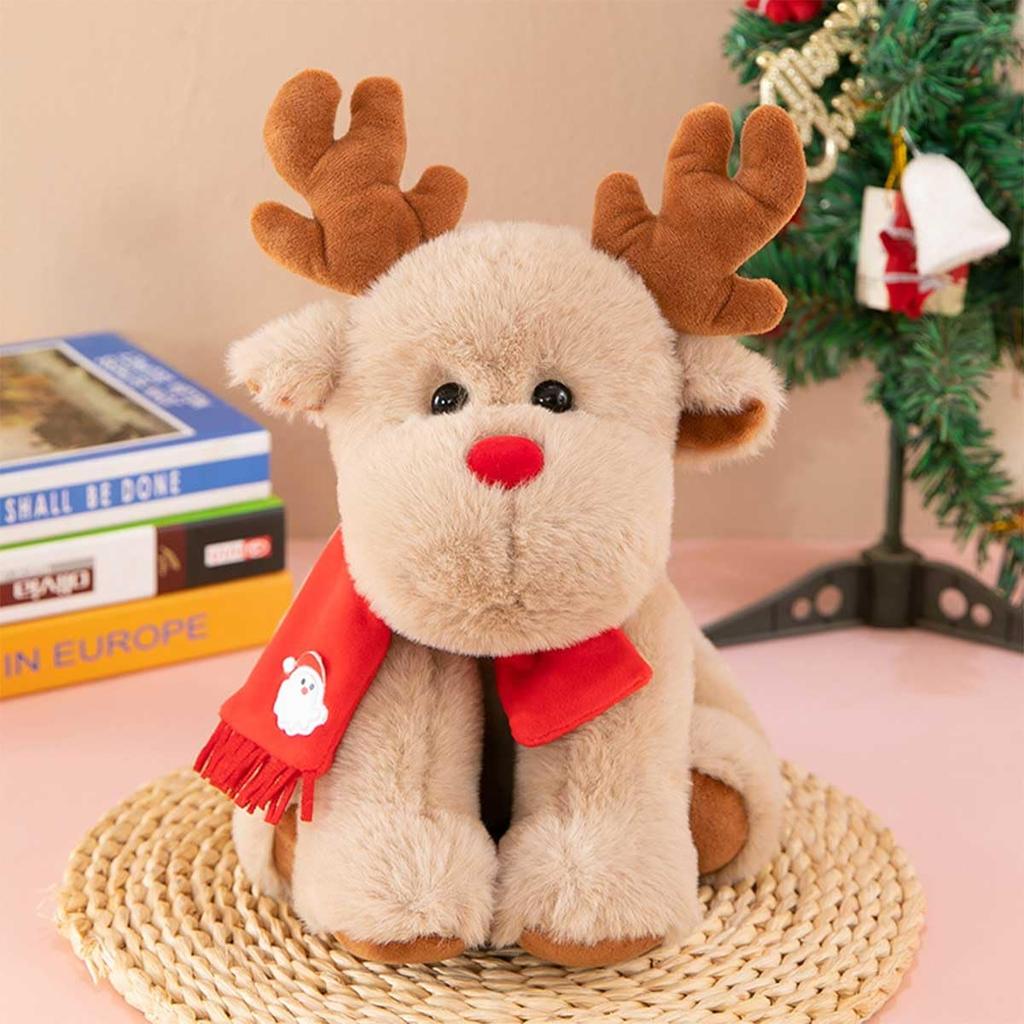 iikuru Christmas Plush Toy Set of 2, Santa and Reindeer Figurines, Ornaments, Christmas Accessories, Doll Set