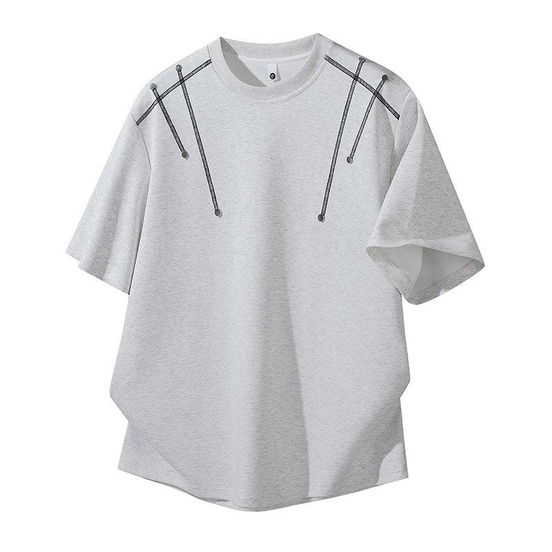 Short Sleeved Men's Summer Shoulder T-shirt with High-end Feel and Small Neckline
