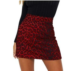 Women's High Waist Mini Skirt A Line Streetwear Leopard Print Skirt Suede Bodycon Skirt