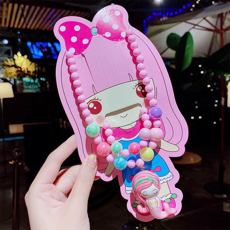 Princess Cartoon Jewelry Set for Girls: Necklace, Ring, Bracelet with Luminous Crystal Beads