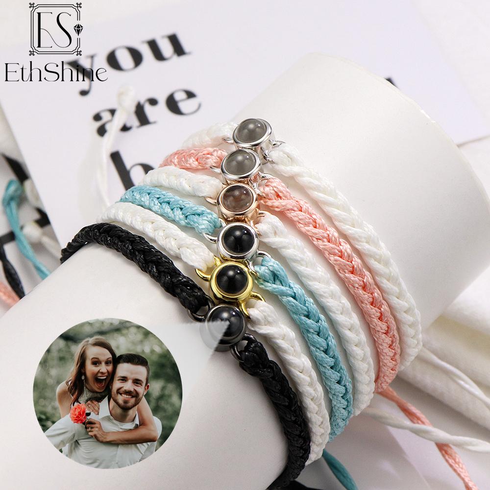 EthShine Personalized 925 Silver Circle Photo Bracelet Projection Bracelets Custom Photo Bracelet Couple Memorial Gift Women