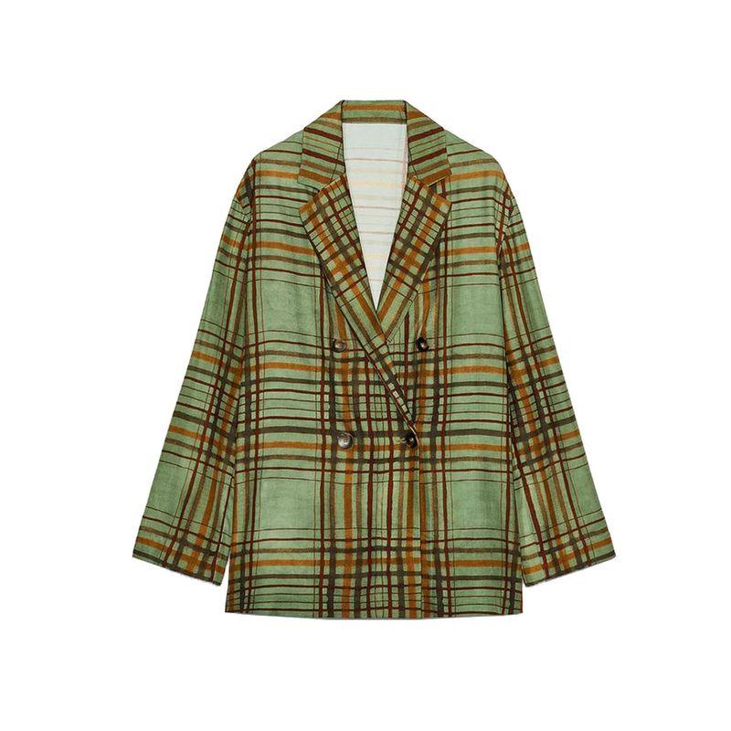 Autumn New Plaid Draping Effect Blazers 8383032 Mid-Waist Cropped Flared Trousers 8355032