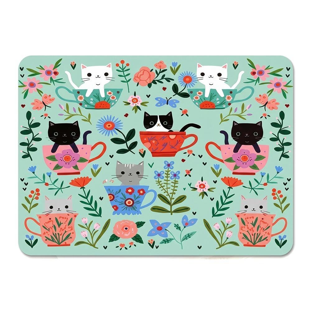 Sweet Coffee Machine Mat Anti-Slip Heat-resistant Pad Cartoon Kitchen Mat  Dinner Table Green Flower Cat