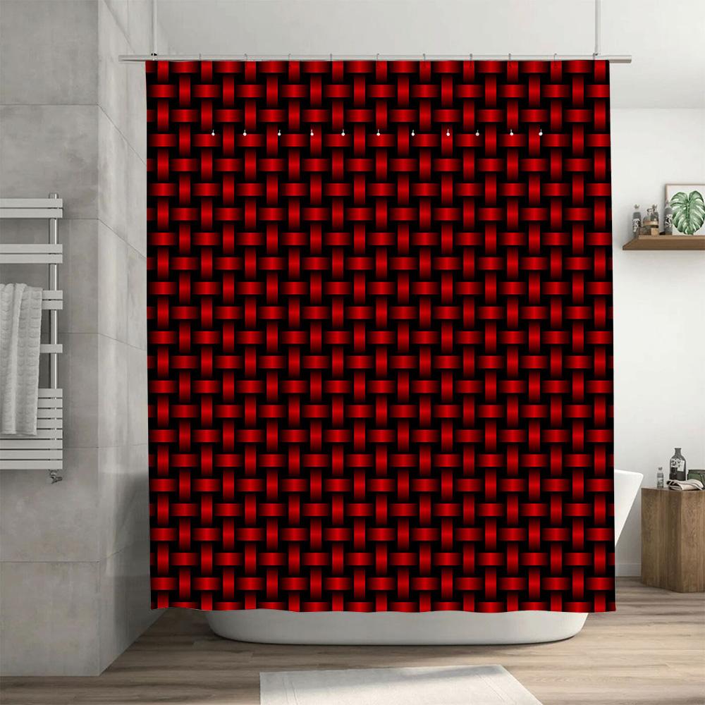 Red Woven Shower Curtain Waterproof Fabric Bathtub Decor For Bathroom Accessories Home Decor (Size: 72X84 In)