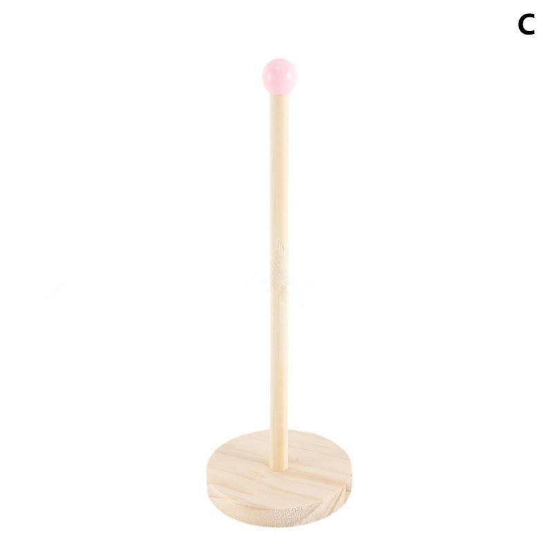 

Wooden Paper Towel Holder With Base - Minimalist Countertop Roll Stand With Colorful Ball Top For Kitchen & Dining