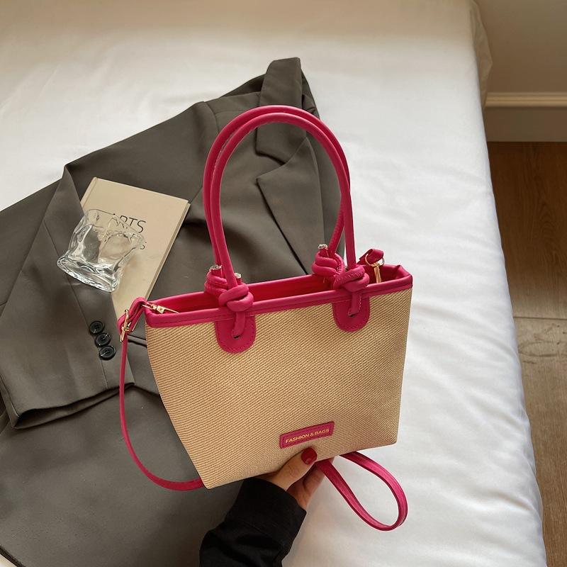 

Large-capacity straw bag women s 2025 new fashionable and foreign versatile shoulder bag popular underarm bucket bag роза розовый
