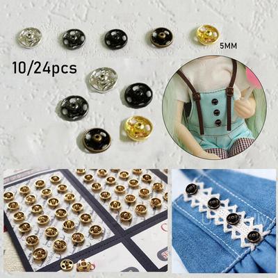 10/24ks 5mm Neviditelné patentky Panenka Dům Miniatura DIY Oblečení Oblečení Šití Spona Mini Knoflíky Kovové Spony