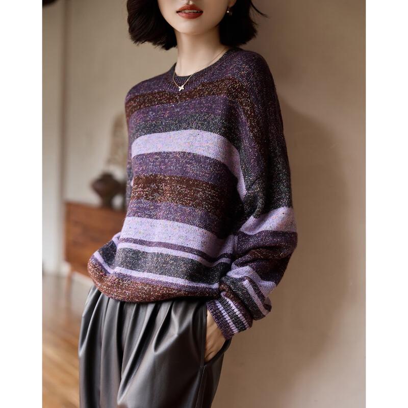 Demana Women's Vintage Striped Glitter Knit Sweater