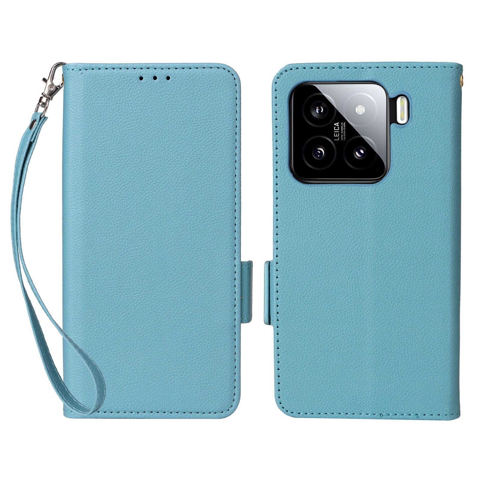 

For Xiaomi 15 Case with Wrist Strap Litchi Texture PU Leather Wallet Phone Cover F