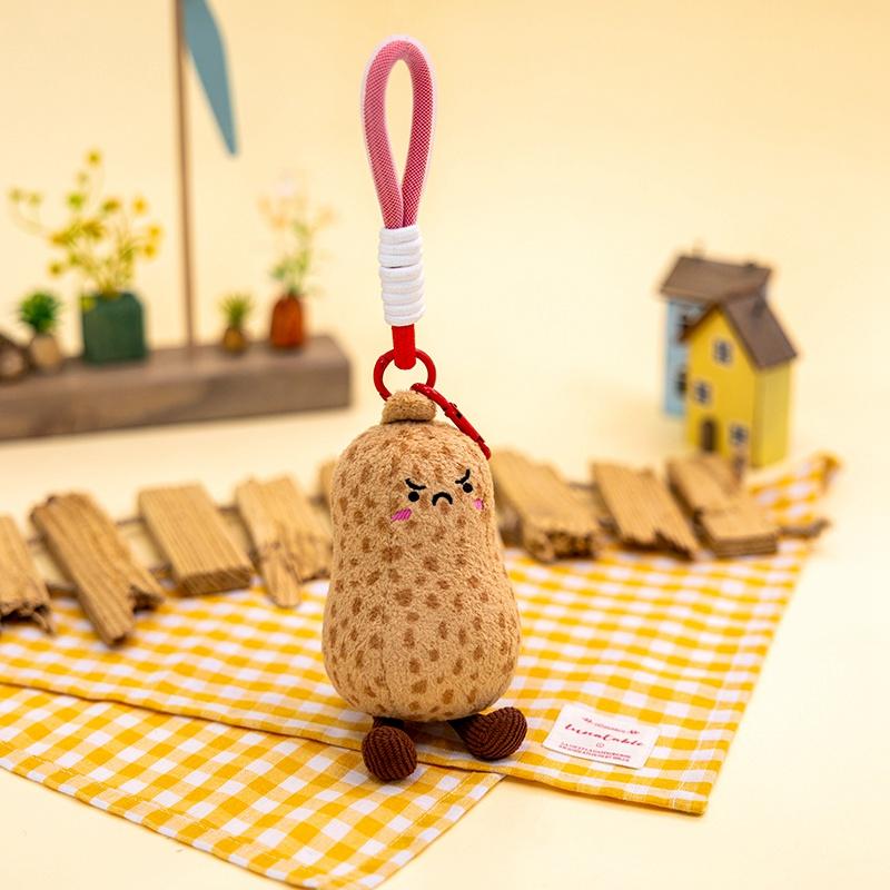 Hot New Kawaii Stuffed Nut Plush Pendant Soft Keychain Melon Seed Pistachio Chestnut Macadamia Peanut Pea Smiling Face Plushie