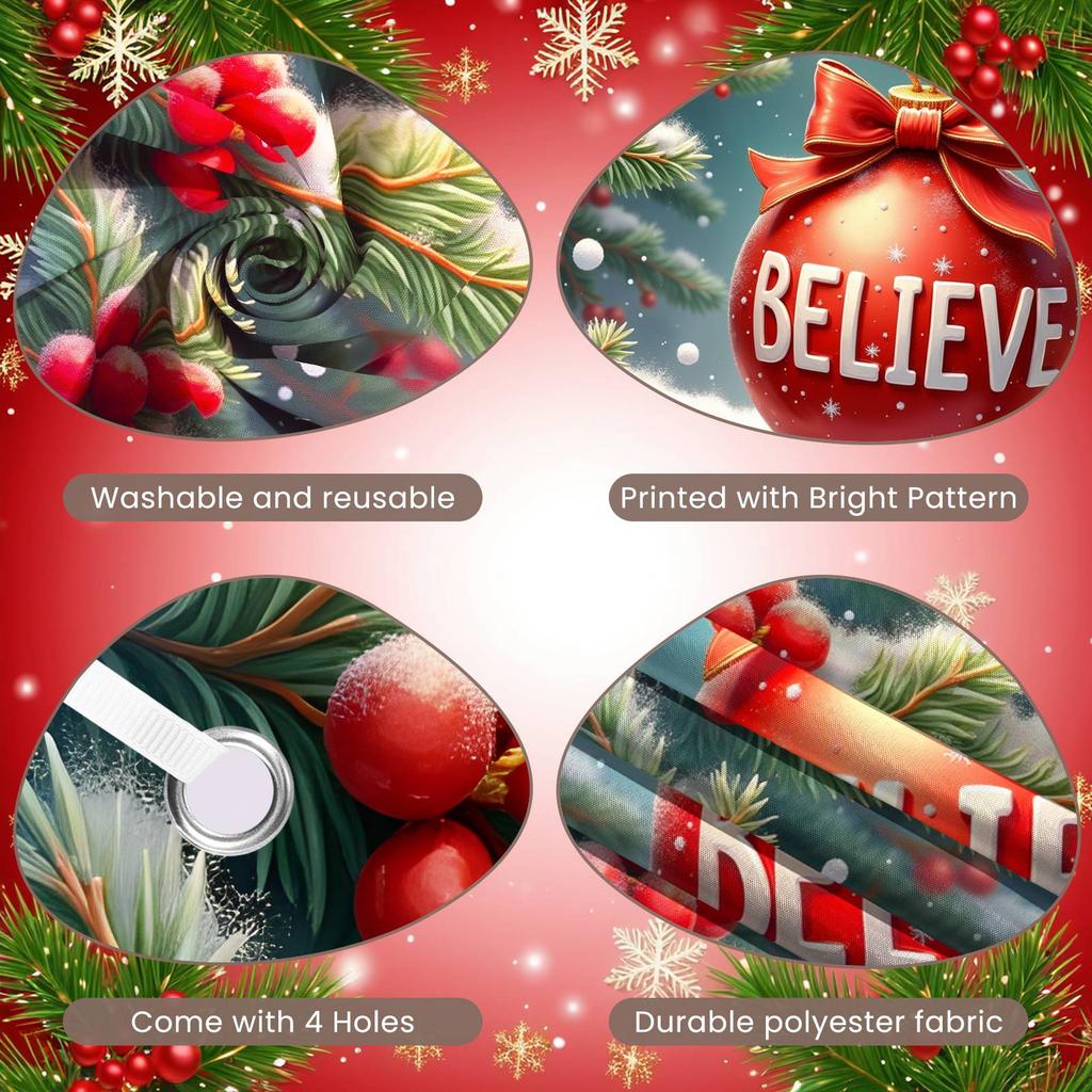 Festive Banner Red Theme Xmas Banner Holiday Banner Pine Branch For Home Decoration Mall Decoration Indoor Decor