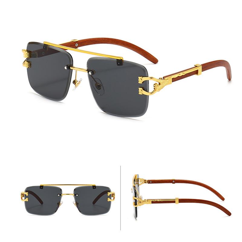 Lunettes de Soleil Carrées Sans Monture Style Vintage Classique Tête de Léopard Mode Hommes Femmes Marque de Luxe Designer Lunettes de Soleil