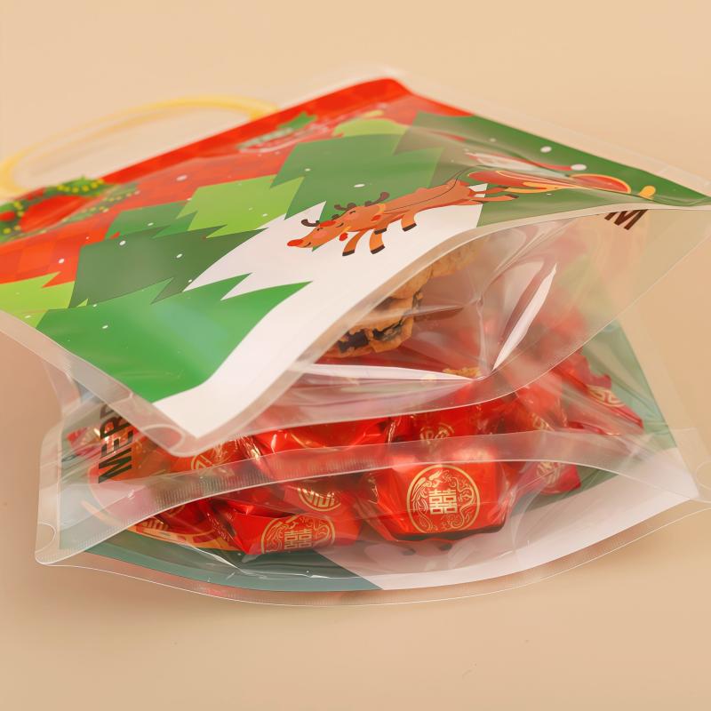 10pcs Christmas Thickened Transparent Snack Candy Cookie Chocolate Sealing Bag DIY Baking Children'S Handmade Gift